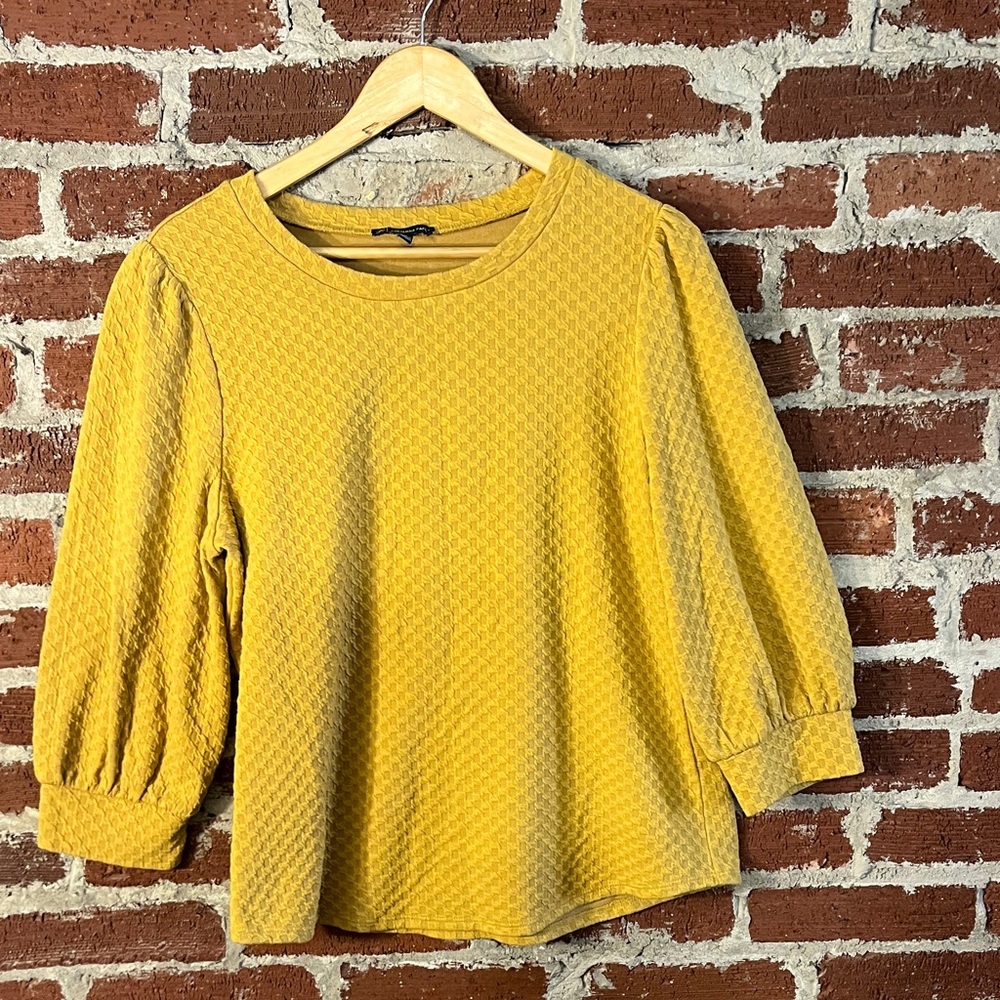 Adrianna Papell Yellow Textured mustard puff sleeve sweatshirt